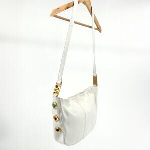 Vintage 80s Joseph B Exclusive White Leather Jewel-Embellished Satchel